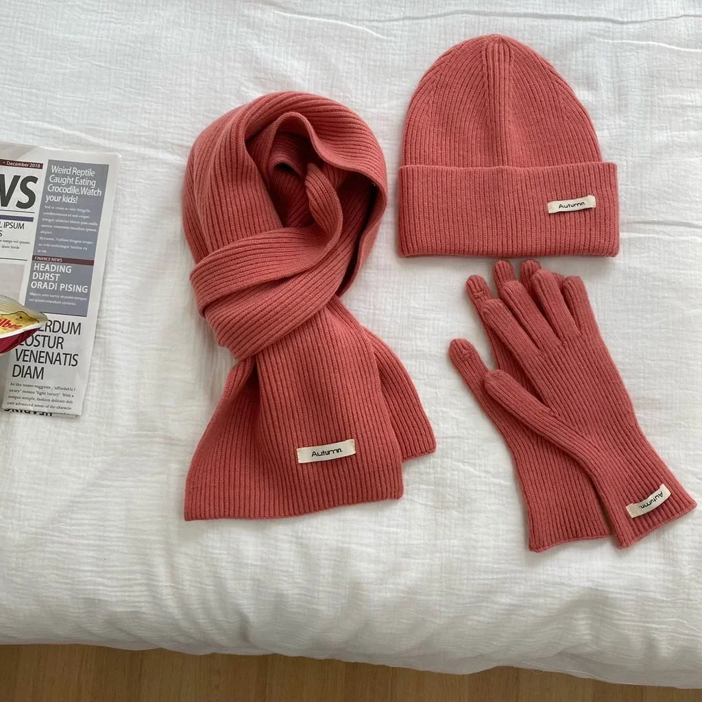 Women's knitted hat scarf and glove set in warm winter design by HSF Marketplace
