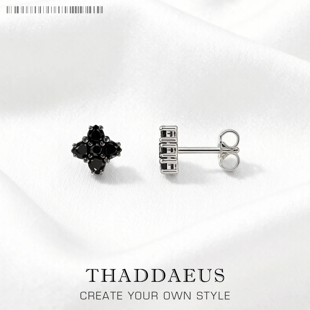Vintage black flower stud earrings in 925 sterling silver by HSF Marketplace