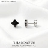Vintage black flower stud earrings in 925 sterling silver by HSF Marketplace