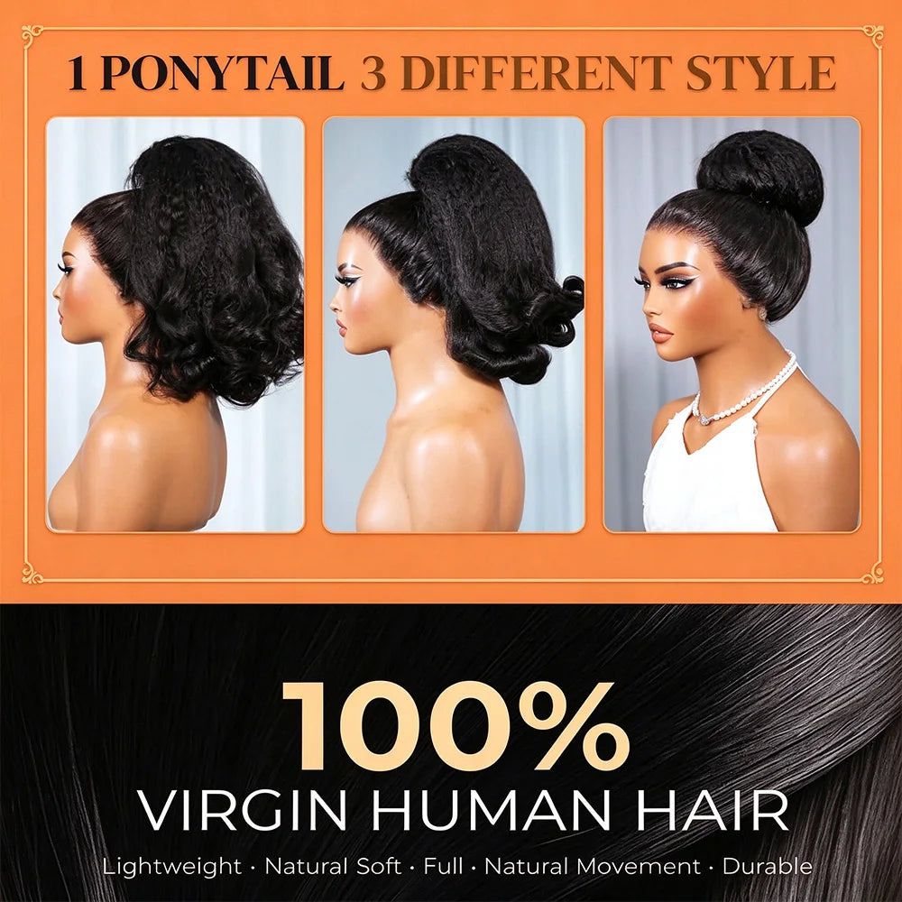 Kinky Straight With Spiral End Drawstring Ponytail Human Hair Extensions 100% Real Human Hair Brazilian Remy For Black Women