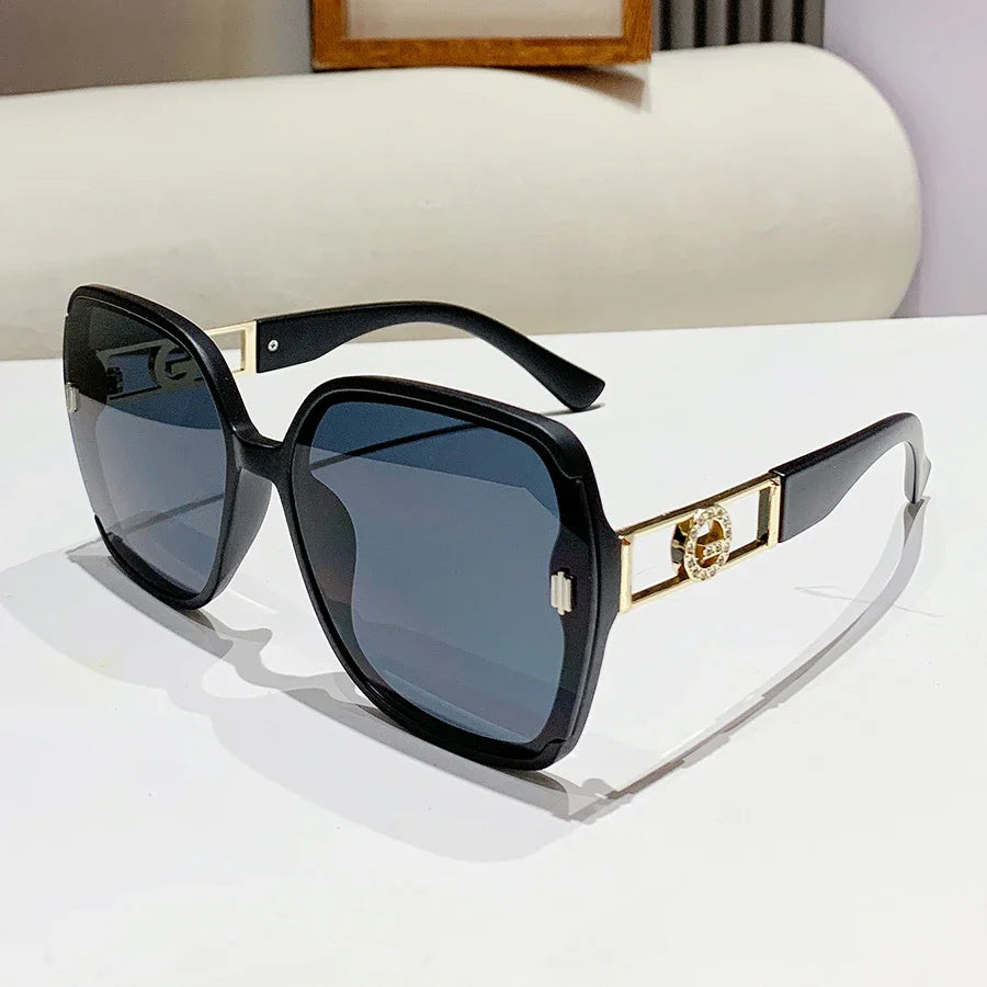 Oversized square diamond sunglasses with gradient lenses for women and men, luxury fashion design, HSF brand