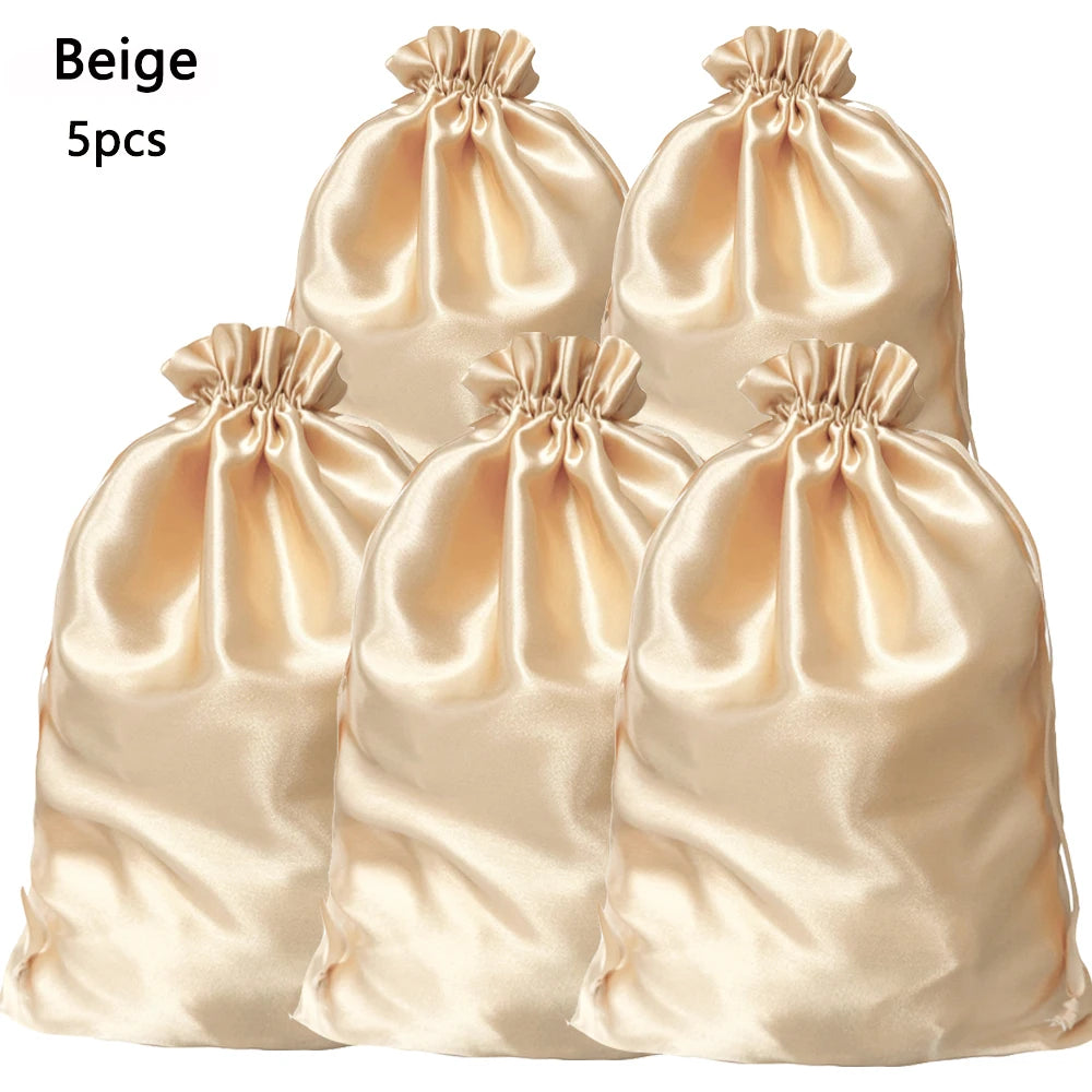 1/5pcs Satin Bags for Packaging Hair Extensions, Bundles, Wigs Soft Silk Pouches With Drawstring for Hair Tools Storage Bags