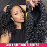 Straight 18-inch Brazilian human hair headband wig in natural color, 200% density, machine-made half wig