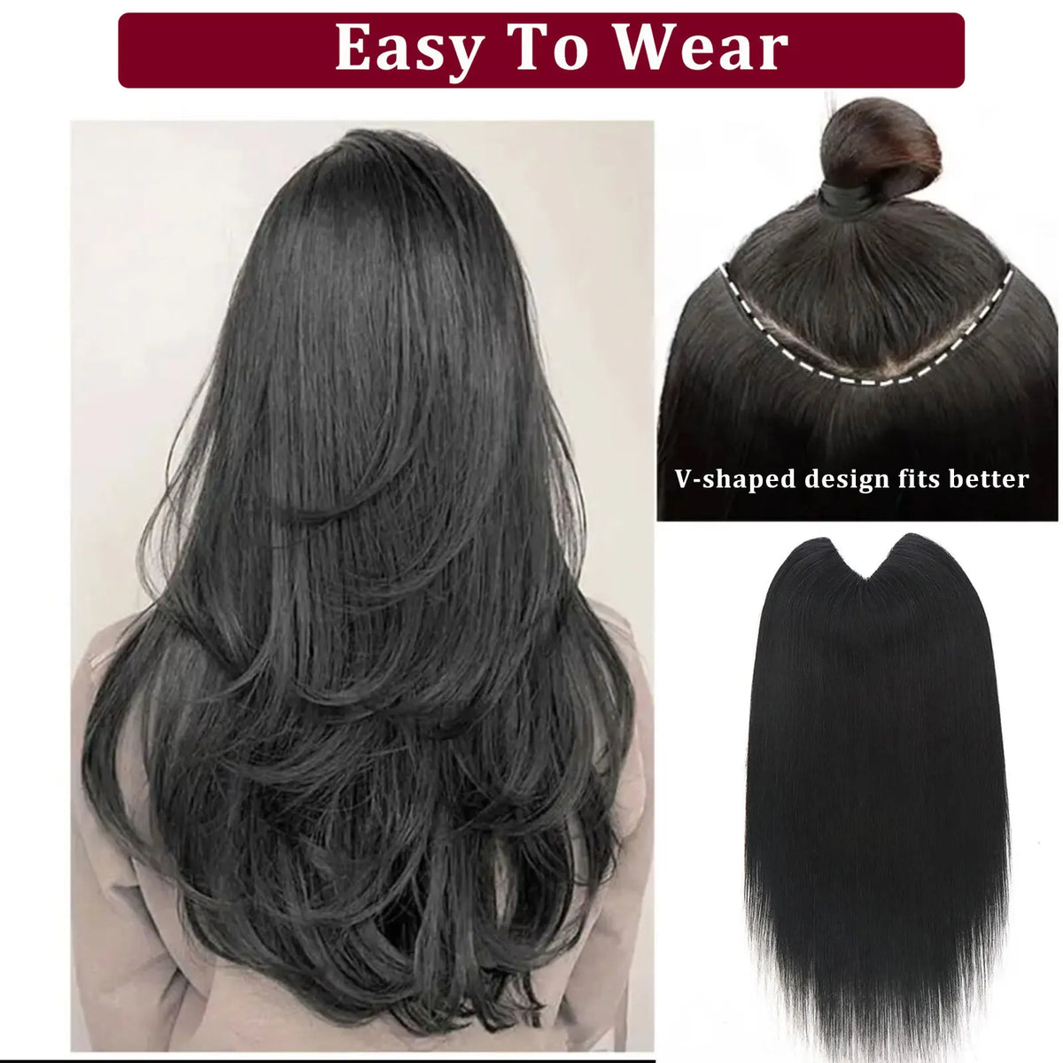 V-shape clip-in human hair extensions in brown blonde highlights, straight Brazilian Remy hair, 16 inch