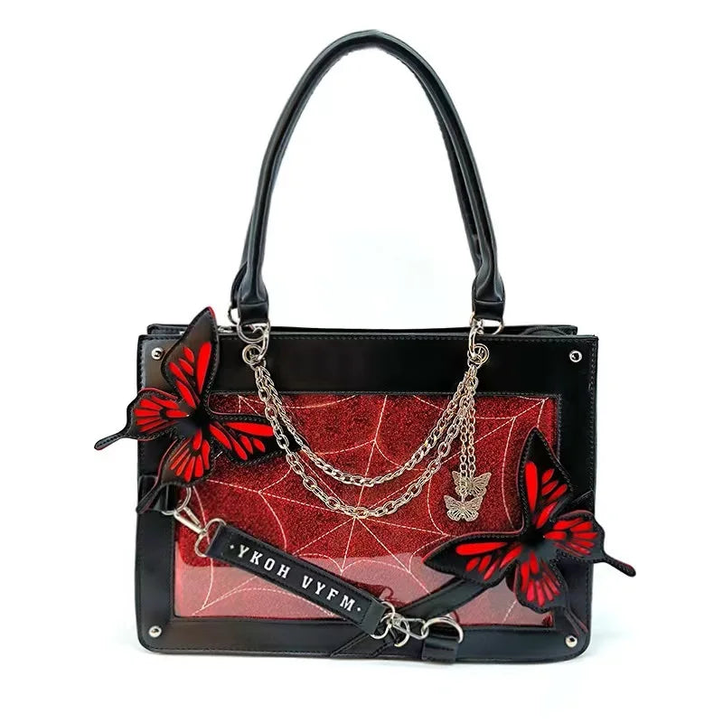 Y2K butterfly spider web chain handbag, vintage gothic tote by HSF Marketplace