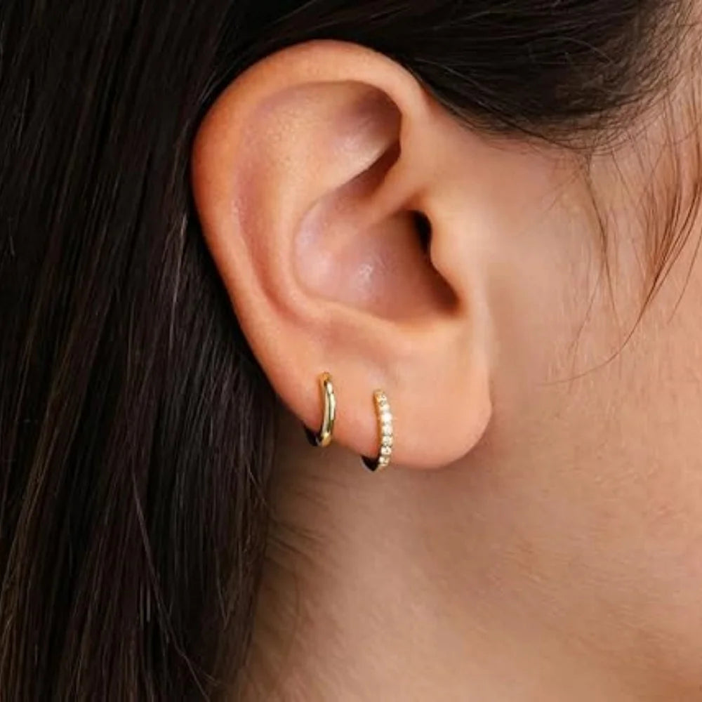 S925 sterling silver stacked mini cubic zirconia earrings set by HSF Marketplace, hypoallergenic jewelry for women