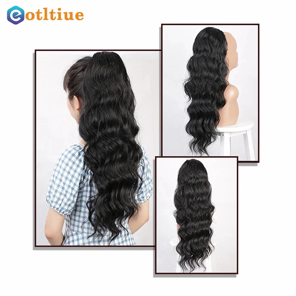 Body wave drawstring ponytail human hair extensions, natural black Brazilian Remy hair, HSF Marketplace