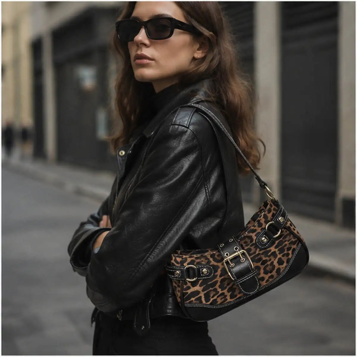 Leopard print PU leather hobo shoulder bag for women by HSF Marketplace