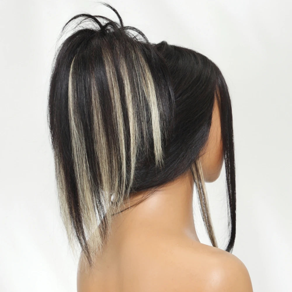 Layered straight human hair wig with blonde underlayer by HSF Marketplace