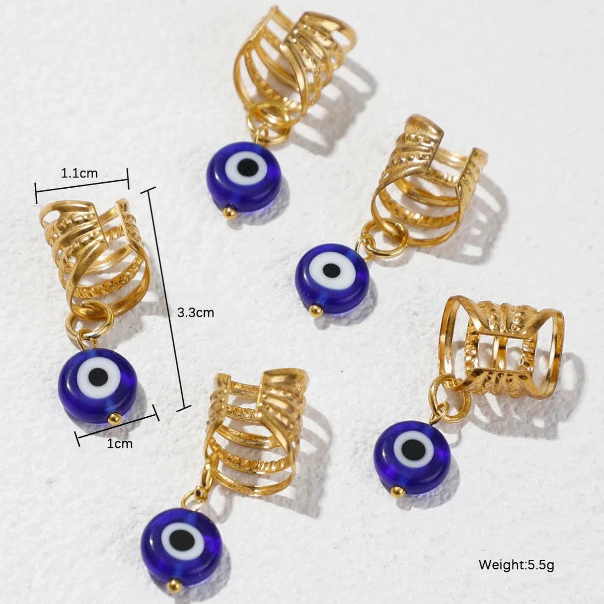 Evil Eye Braid Hair Rings Set, 5 vintage-style hair accessories by HSF Marketplace