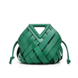 Trendy vegan leather woven tote bag for women featuring top handles and a crossbody strap, stylish and spacious handbag.