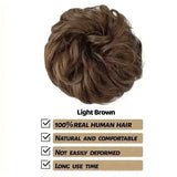 Real human hair messy bun scrunchie in curly wavy style for women's ponytail updo extension