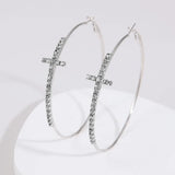 Shiny geometric circle cross hoop earrings with rhinestone accents for women, HSF Marketplace jewelry