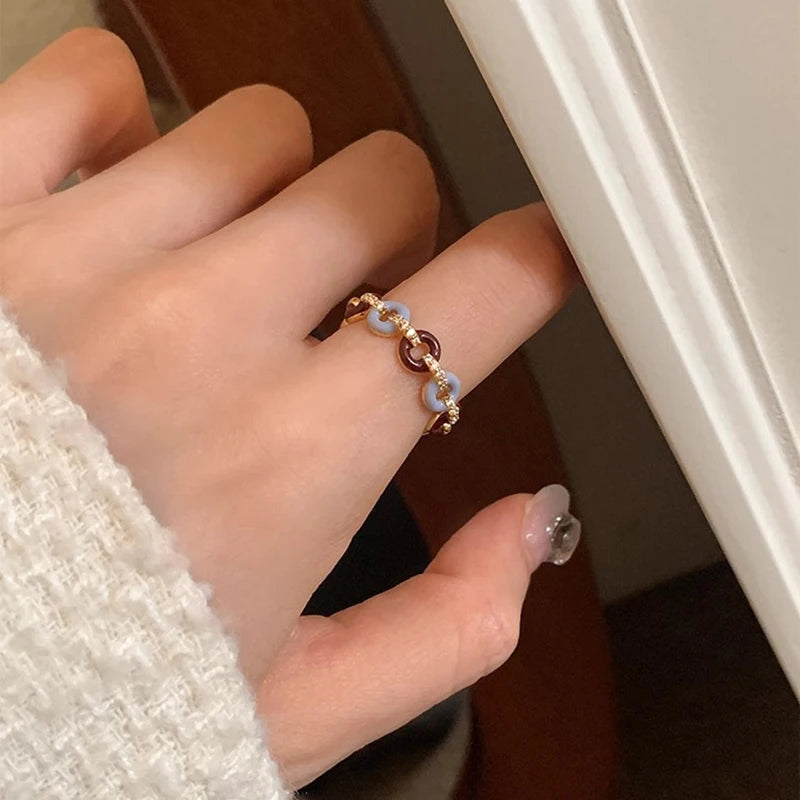 925 Sterling Silver Open Finger Ring Golden Enamel Donut Dazzling Geometric Punk For Women Jewelry Gift Dropship Wholesale