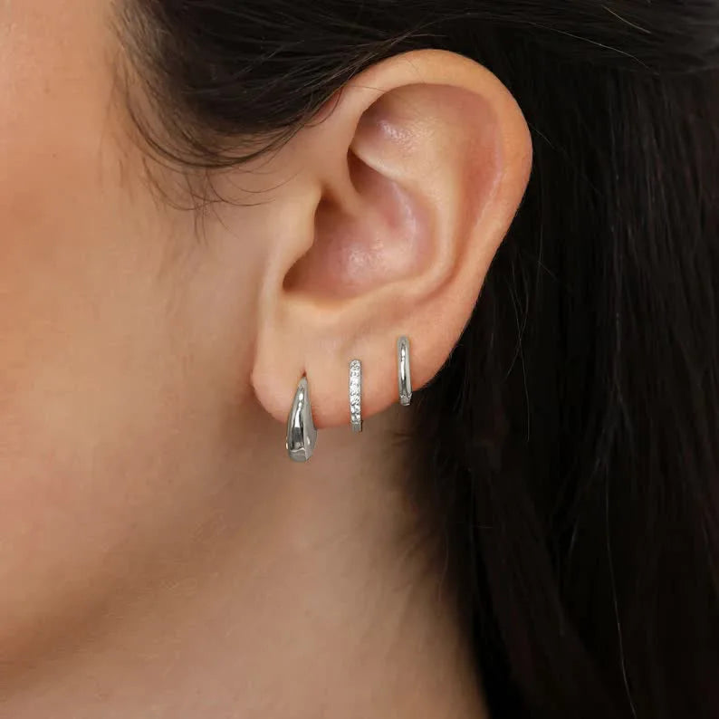 Three pairs of gold-plated stainless steel crystal zirconia hoop earrings for women, simple circle punk jewelry