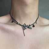 Gothic black dragonfly necklace with tassels for women, HSF Marketplace jewelry