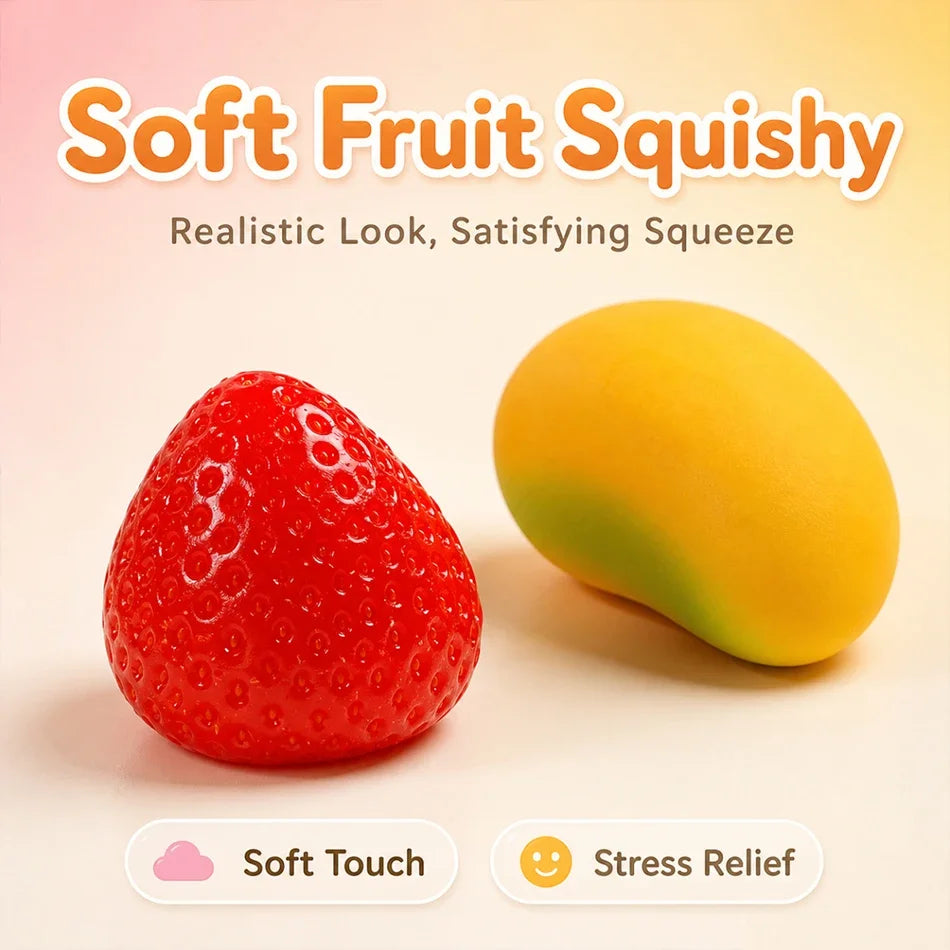 Mango Squishy Strawberry Soft Fruit Squeeze Fidget Toy Slow Rising Stress Anxiety Relief Decompression Home Office Party Gift