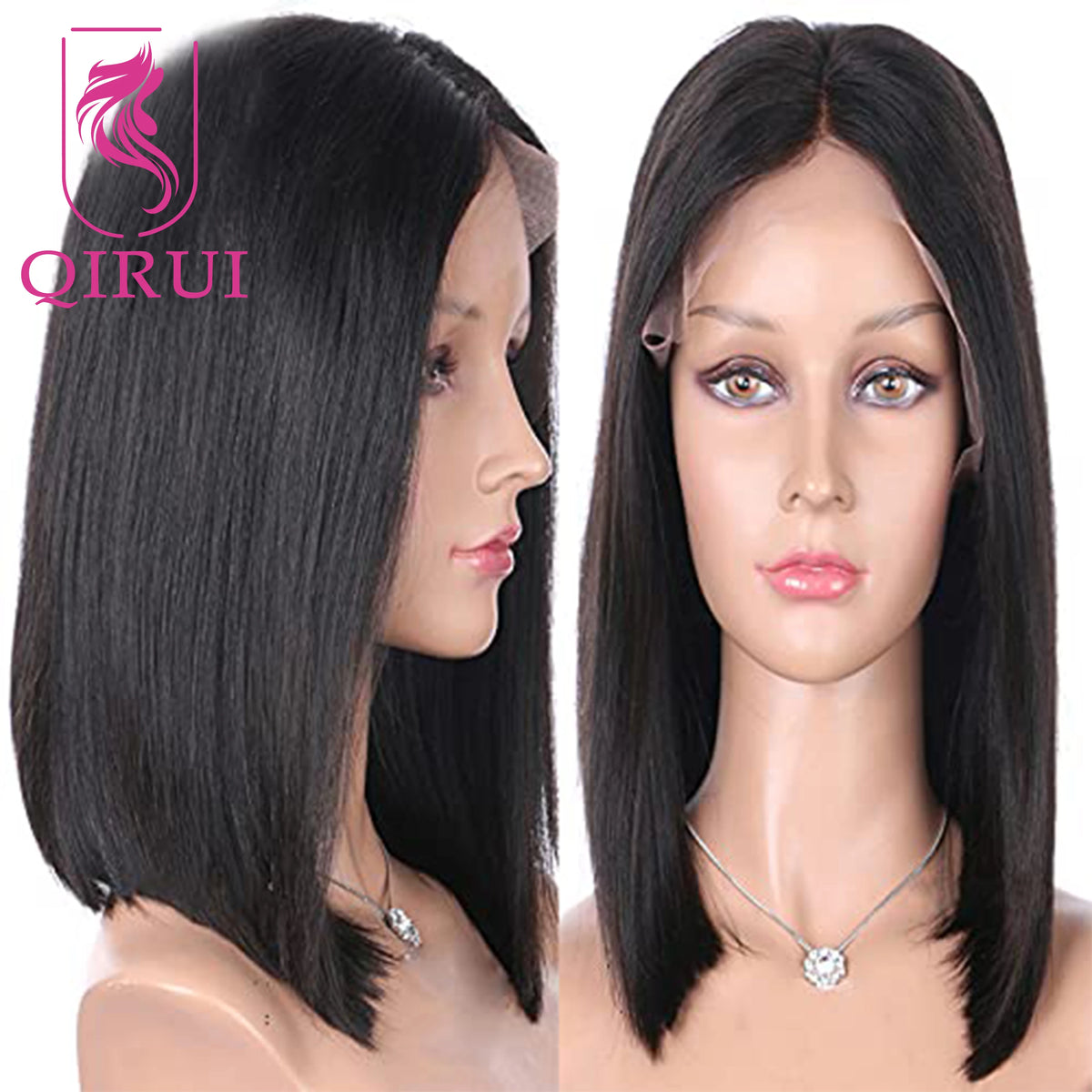 Straight Bob Full Lace Wig Transparent Lace Wigs 130%-180% Density Human Hair Brazilian Silky Straight Full Lace Wig Color #2