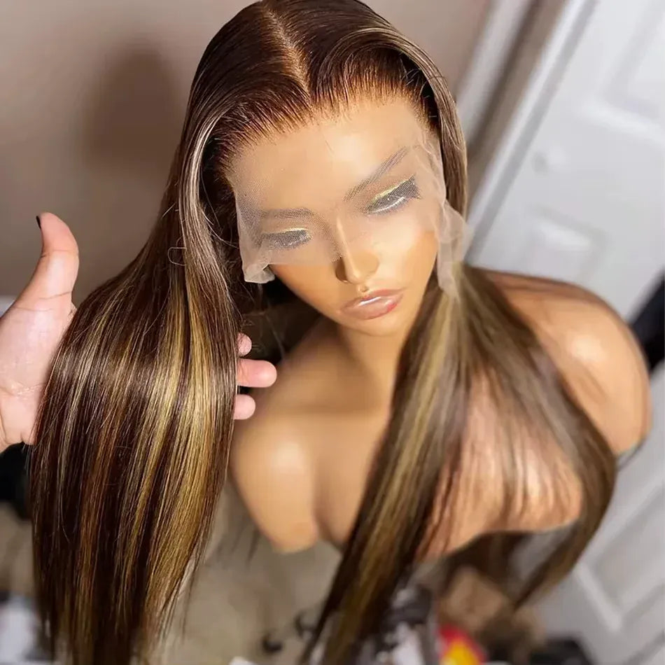 30 40 Inch Highlight Ombre Bone Straight Human Hair Wigs 13x6 Hd Transparent Lace Frontal Wig Colored 360 Full Lace Front Human Hair Pre Plucked Wig For Women