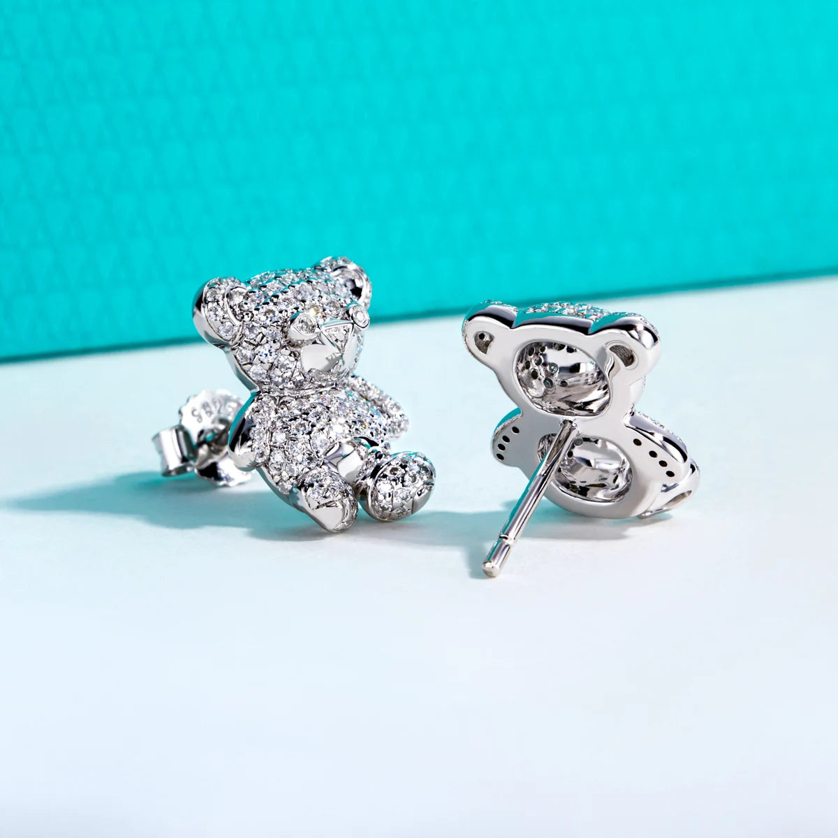 AnuJewel moissanite bear stud earrings in 925 sterling silver with D color VVS1 stones