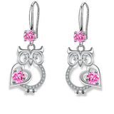 Cute silver owl drop earrings with colorful zircon for women by HSF Marketplace