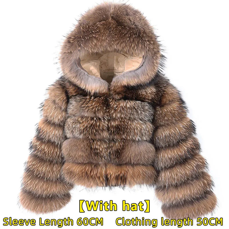 Women's luxury thick real raccoon fur coat in plus sizes by HSF Marketplace
