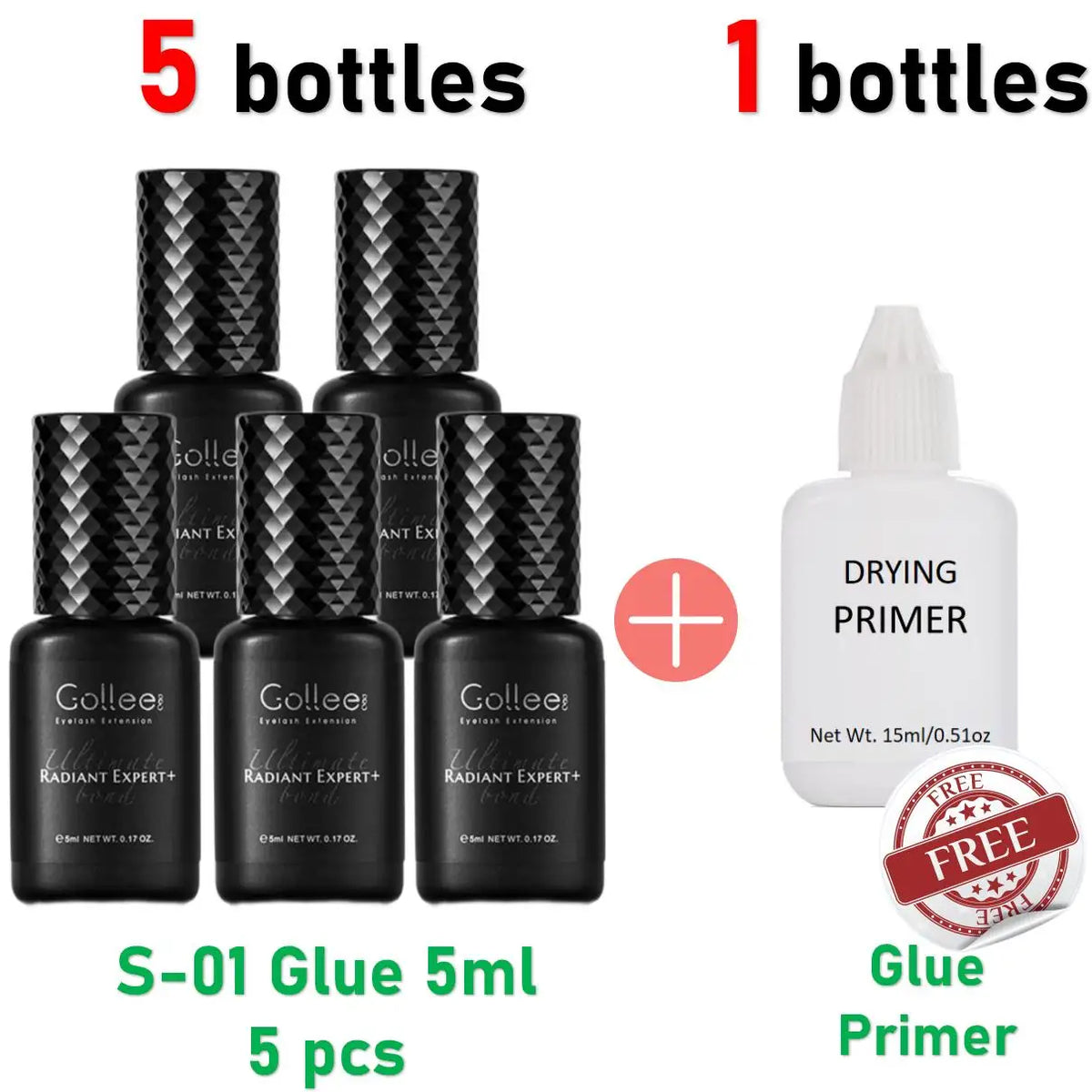 Close-up of Gollee 0.5s eyelash extension glue bottle from HSF Marketplace, showing waterproof professional eyelash adhesive for salon use.