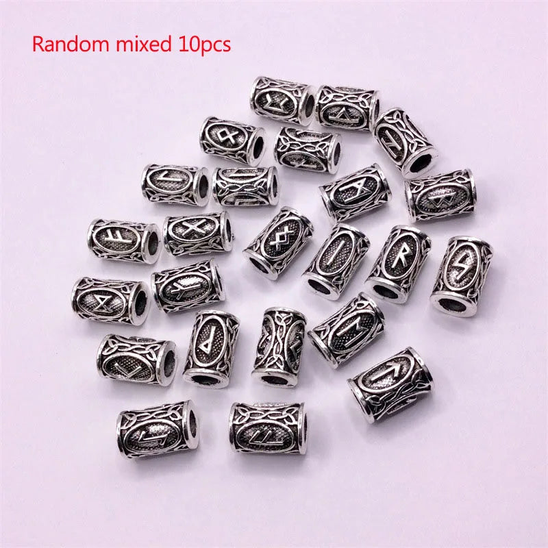 10Pcs/Lot Viking Rune Beads Alloy Tube Spacer Beads Hair Braid Beard Dreadlock Beads Knife Beads Pendant for DIY Jewelry Making