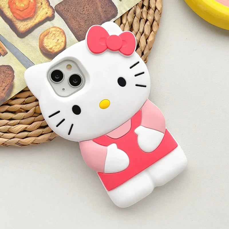 Hello Kitty 3D bow soft silicone phone case for iPhone, pink cartoon design