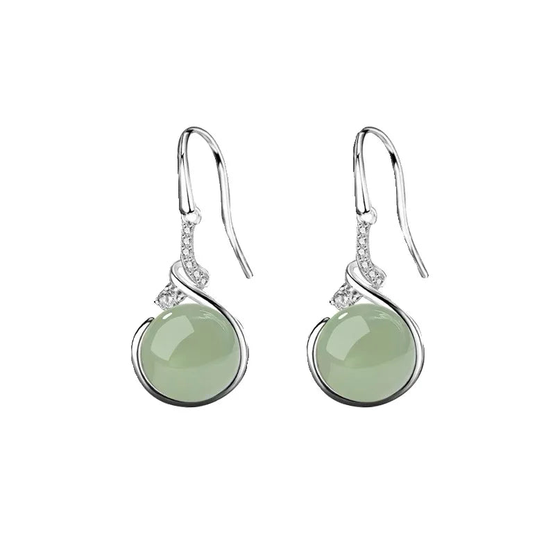 925 sterling silver jade drop earrings for women, elegant jewelry by HSF Marketplace