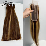 6-10 inches Hair Double Drawn Straight Hair Bundles Hair Extensions with 2X6 transparent Lace Closure 100% Human Hair Bundles