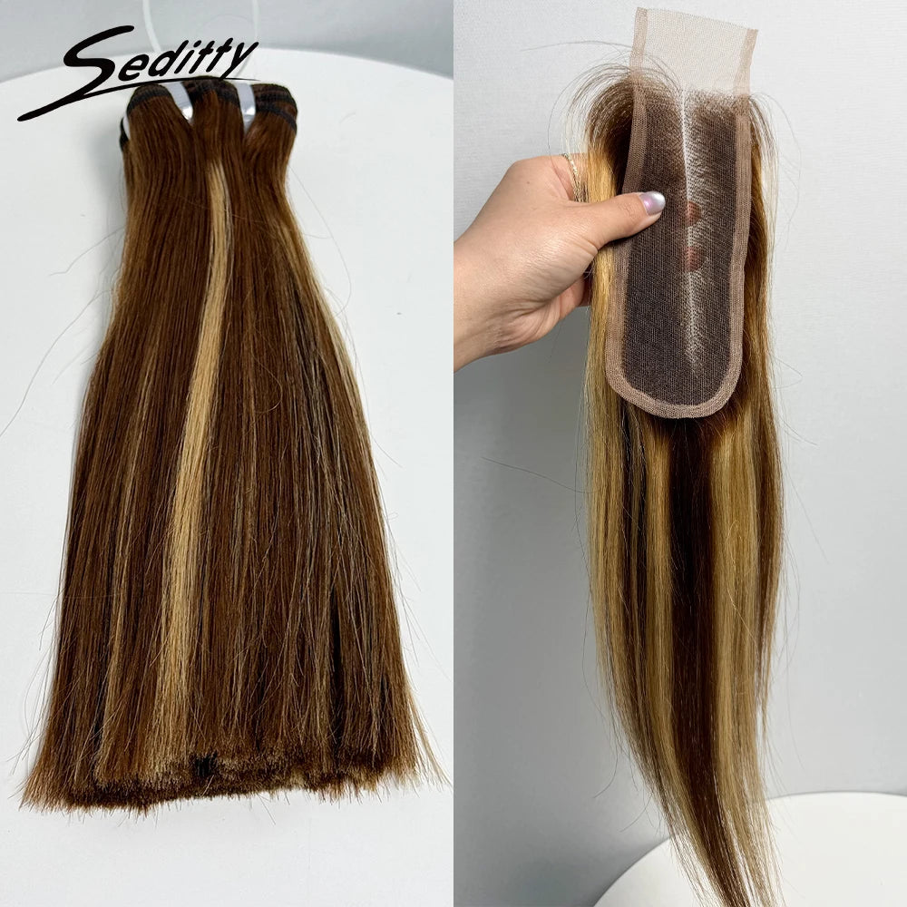 6-10 inches Hair Double Drawn Straight Hair Bundles Hair Extensions with 2X6 transparent Lace Closure 100% Human Hair Bundles