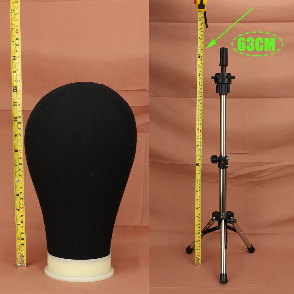 21/22/23/24'' Wig Mannequin Head Canvas Block Head Styling Training Manikin Head Adjustable Wig Stand Tripod With T Pin Needles