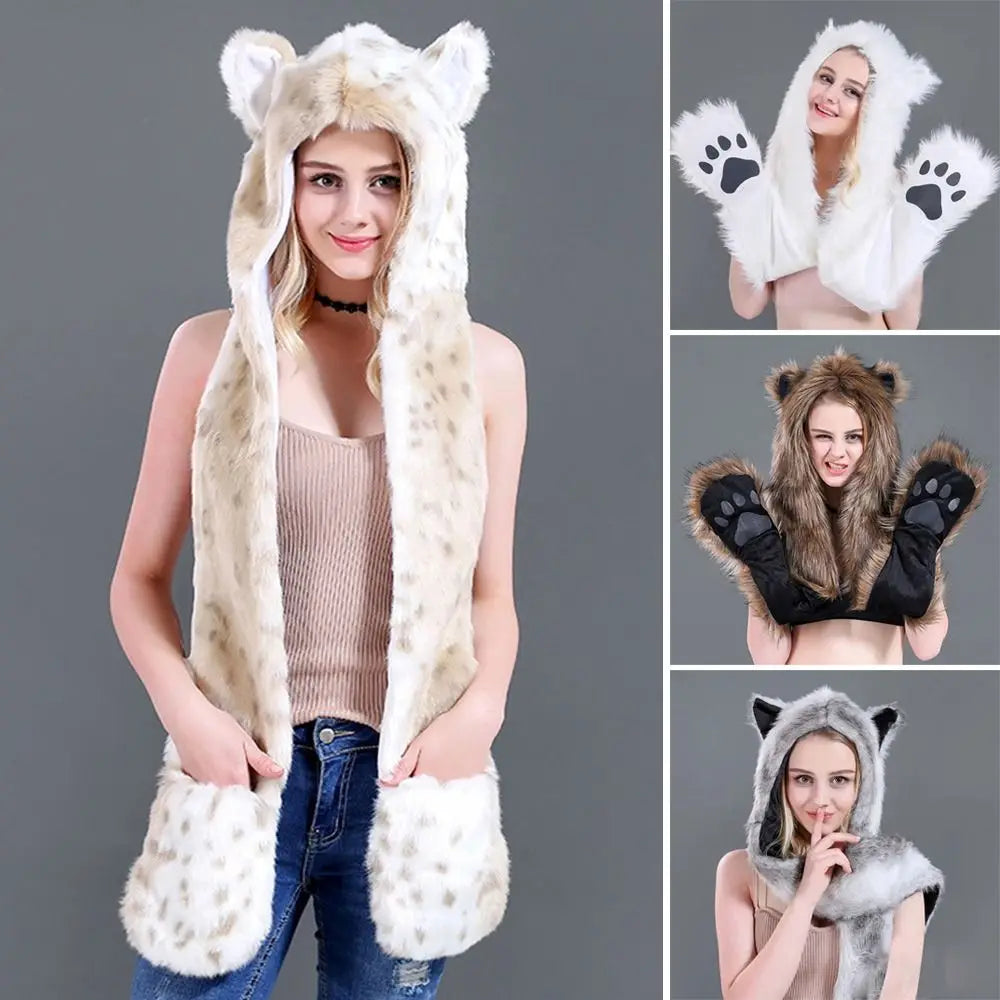 3-in-1 winter warm earmuff hat with scarf and gloves set by HSF Marketplace