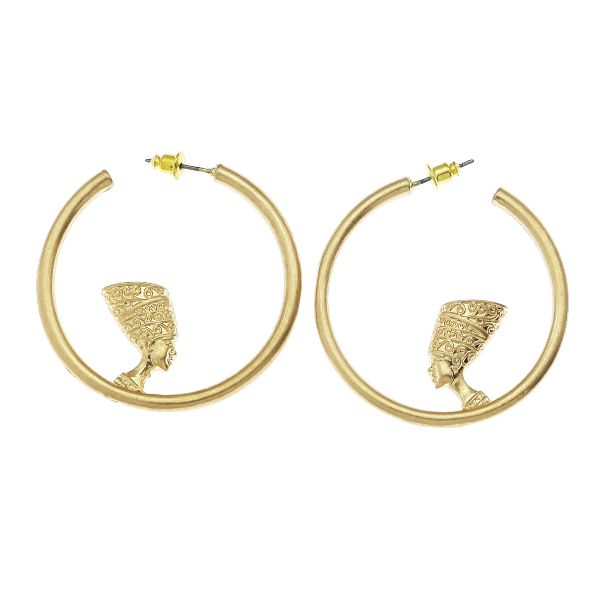 Vintage gold Egyptian queen hoop earrings for women, featuring an elegant textured design