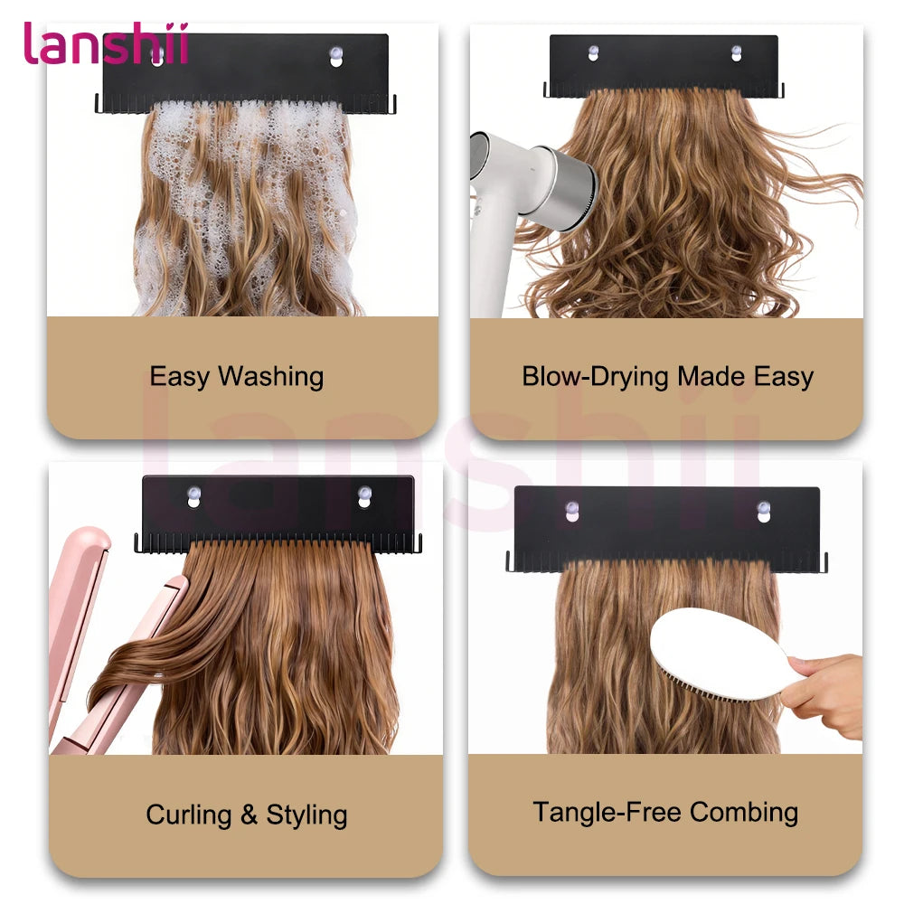 Lanshii Hair Extension Stand, Stainless Steel Holder for Wigs & Extensions, Salon Storage & Styling Organizer
