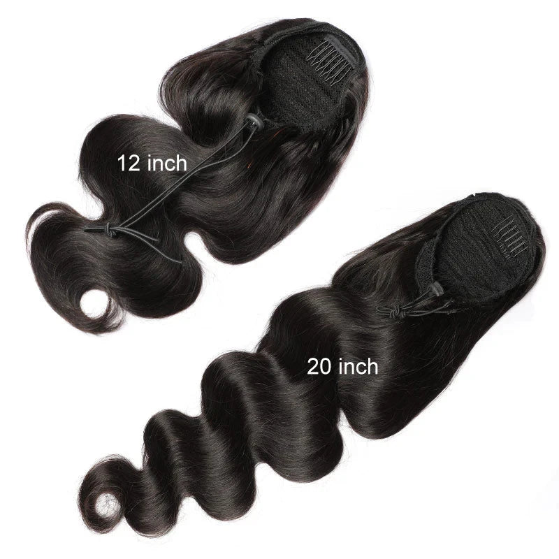 Natural black Brazilian human hair body wave drawstring ponytail extension by HSF Marketplace