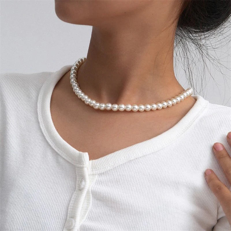 Elegant white pearl choker necklace by HSF for women and men, featuring a classic jewelry design