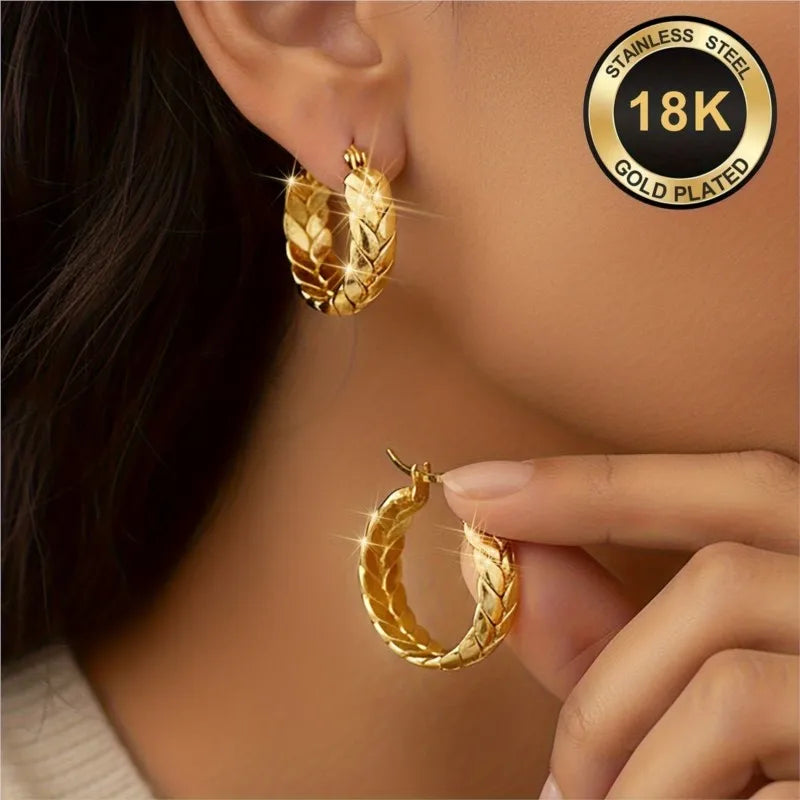 18K gold plated stainless steel hoop earrings for women, elegant polished jewelry in a classic round design