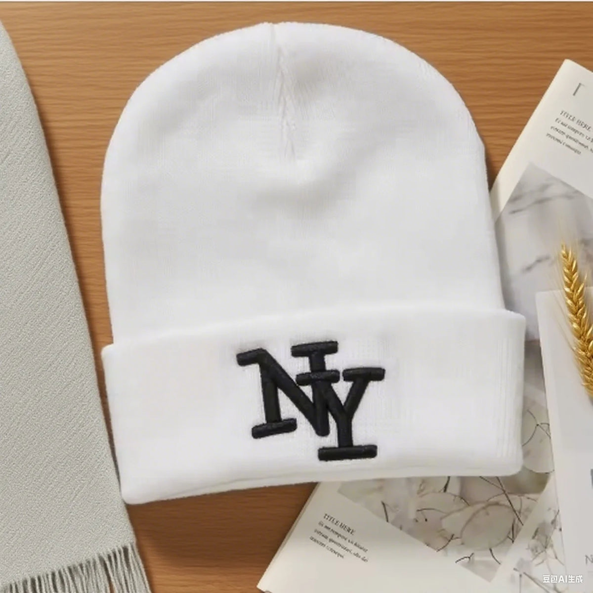 Unisex winter beanie hat with solid color, 3D embroidery, and knitted design for outdoor wear