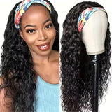 HSF Marketplace human hair water wave curly headband wig, glueless half wig for women