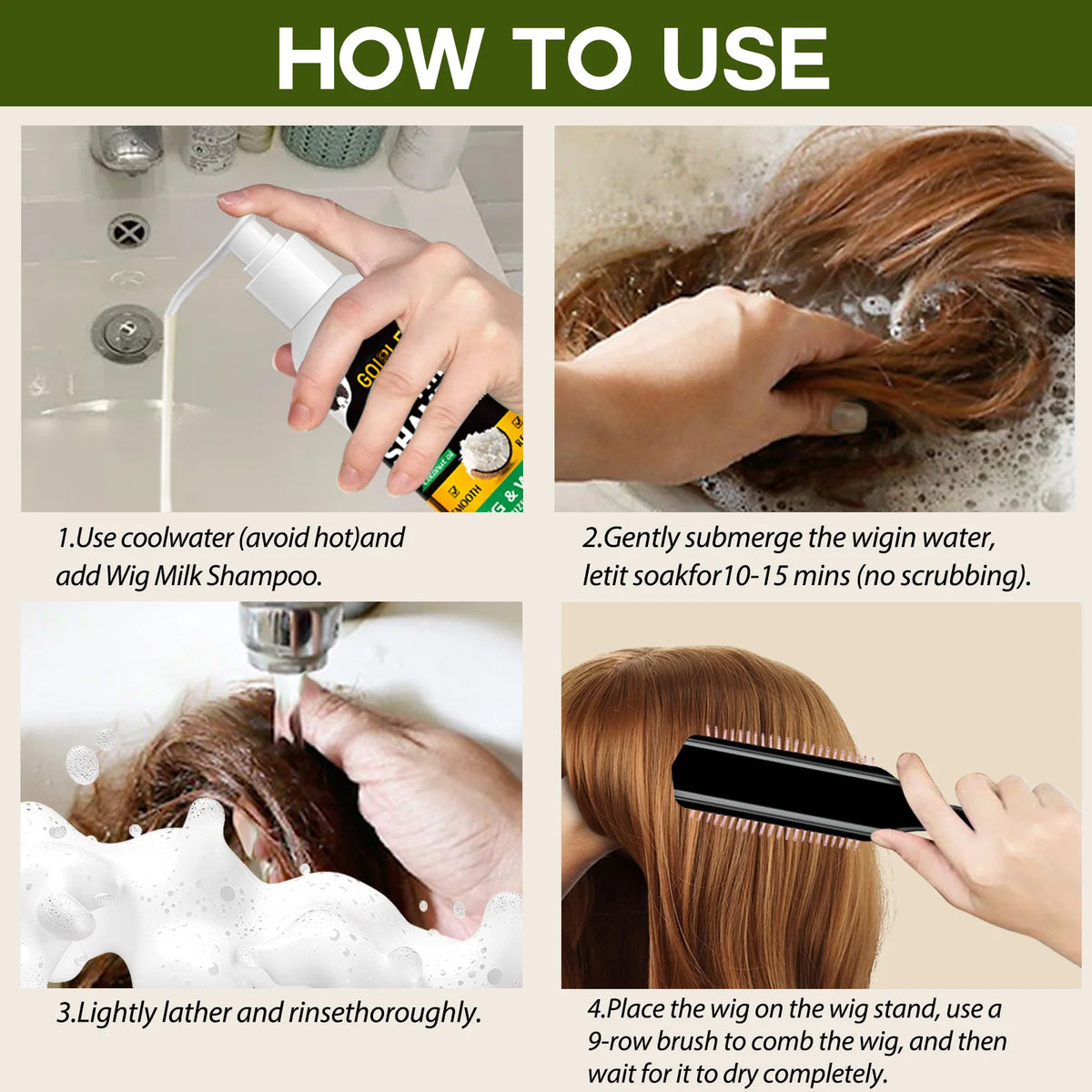 GOIPLE Wig Stand with Wig Shampoo Set for Storage, Detangling Brush and Vent Brush Suitable for Daily Use and Travel