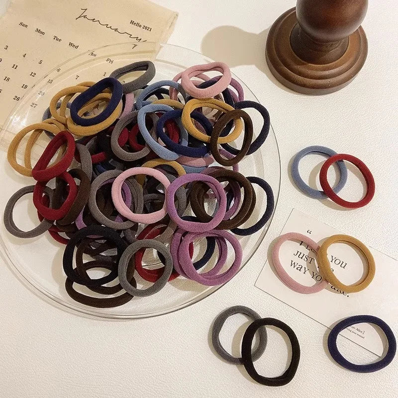50/100Pcs Mixed Color Hair Rubber Bands,Women High Elastic Hair Ties,Korean Ponytail Holders,No Damage Hair Headbands