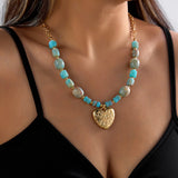 Boho stone beaded necklace with heart pendant for women, HSF Marketplace jewelry