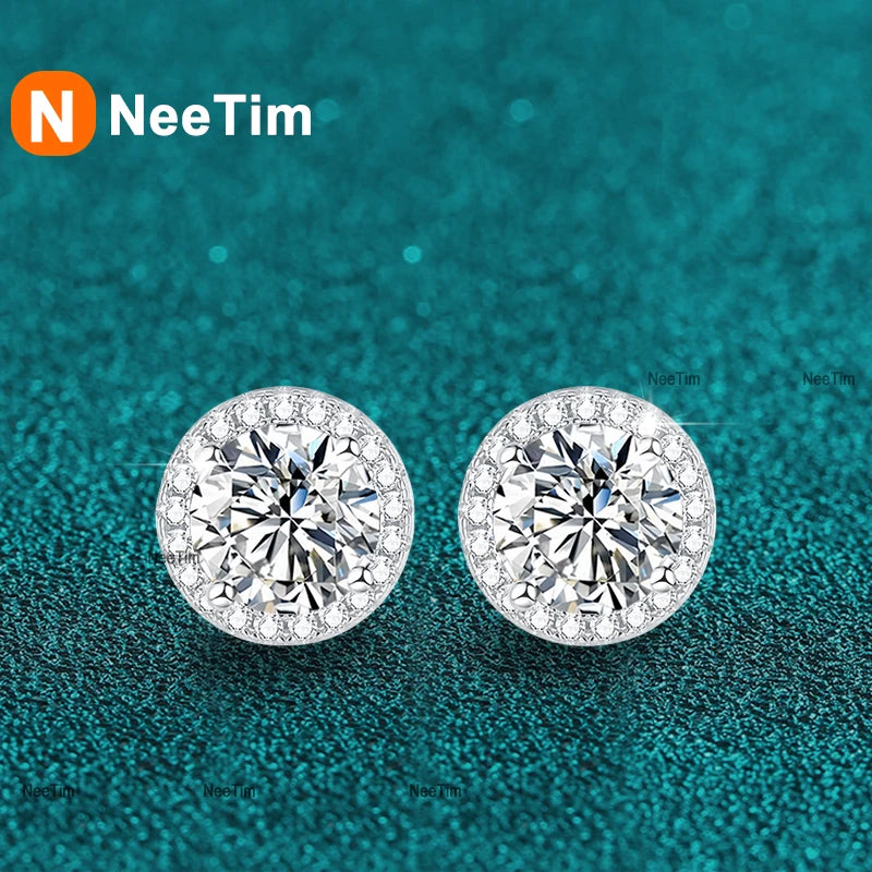 Moissanite stud earrings for women in sterling silver, elegant jewelry by HSF Marketplace