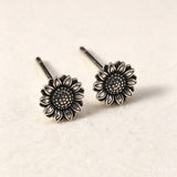 Vintage antique silver stud earrings for women with retro floral design by HSF Marketplace