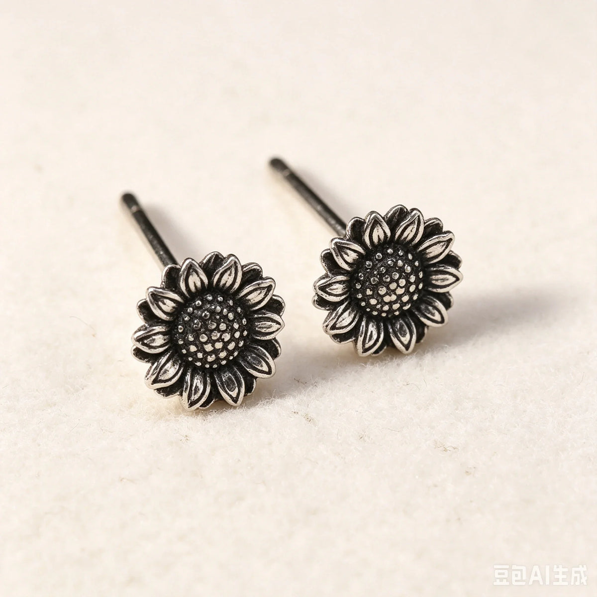 Vintage antique silver stud earrings for women with retro floral design by HSF Marketplace
