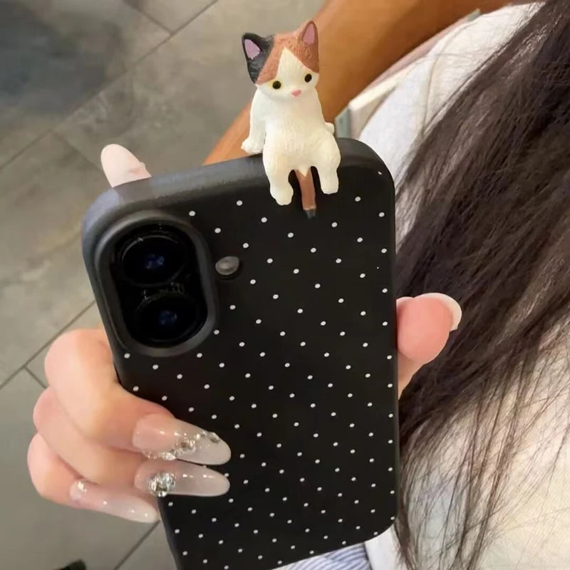 Polka dot iPhone phone case with cute cartoon cat design by HSF Marketplace
