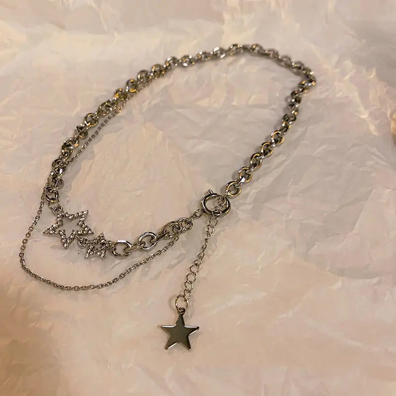 Y2K star zircon pendant necklace by HSF Marketplace for women, featuring a sparkling star-shaped charm