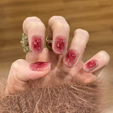 24-piece blush pink glitter diamond cat eye coffin press-on false nails, short square full-cover tips by HSF Marketplace